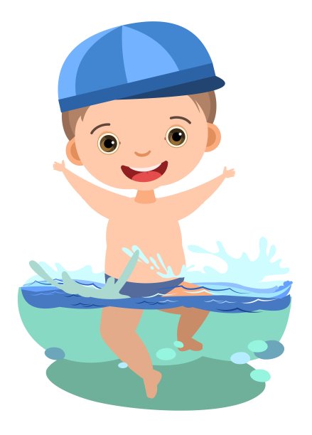 男孩玩得很开心。波浪的水，河，海，海。游泳、跳水和水上运动。池。孤立在白色背景上。插图卡通风格。平面设计。矢量艺术图片下载