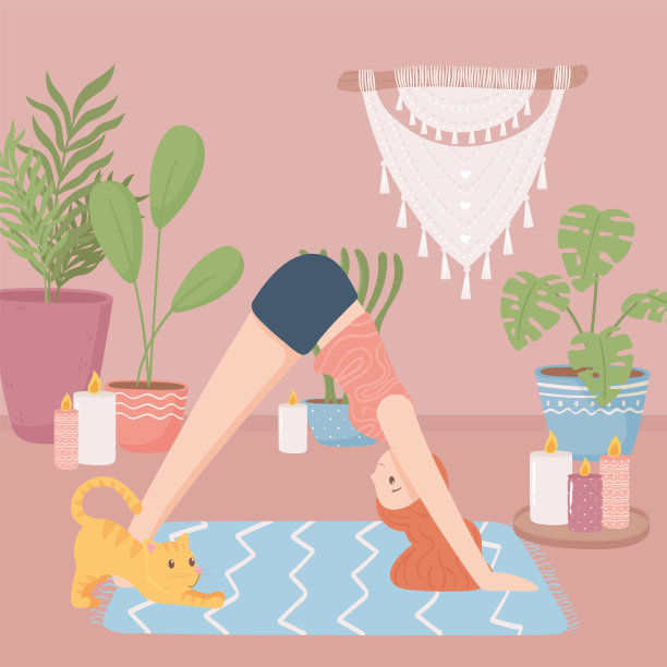 一个女人在和一只猫做瑜伽图片下载