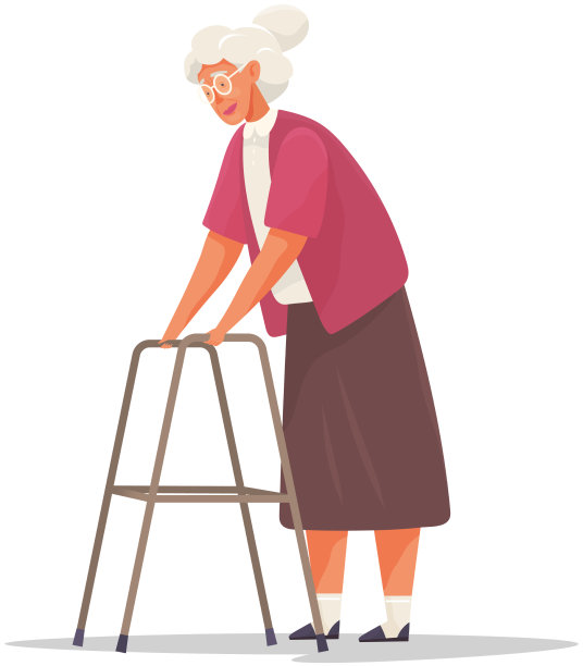 戴眼镜的祖母用成人拐杖走路图片下载