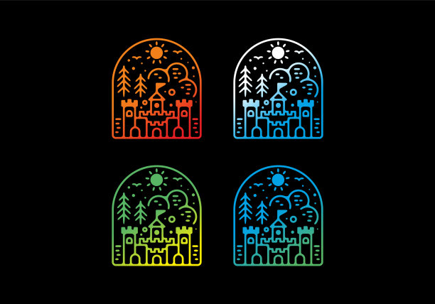 色彩渐变的城堡线条艺术图片下载