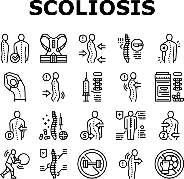 脊柱侧弯疾病收集图标集图片下载