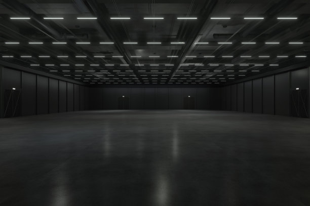 展览中心空荡荡的大厅。展台背景，展台元素。会议会话中心。大型娱乐场所，音乐会，活动。室内运动场。仓库储存产品。3 d渲染。图片下载
