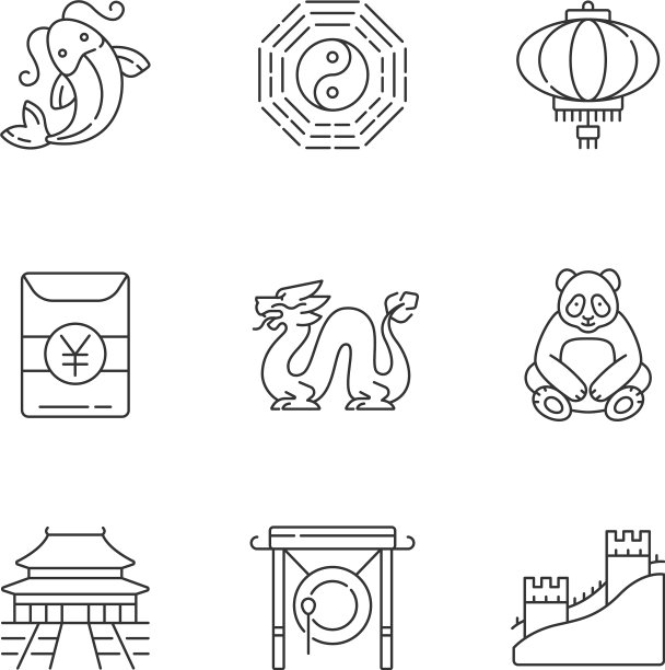 东方文化线性图标集图片下载
