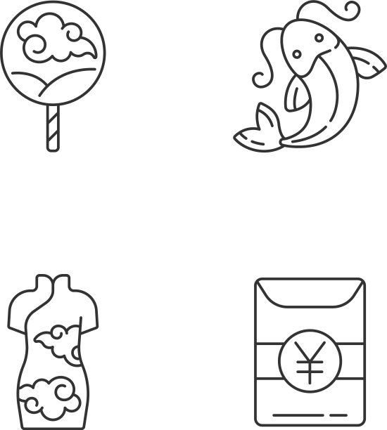 亚洲传统线性图标集图片下载