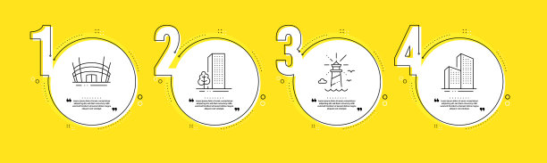 竞技场、体育场、灯塔和建筑物的图标设置图片下载