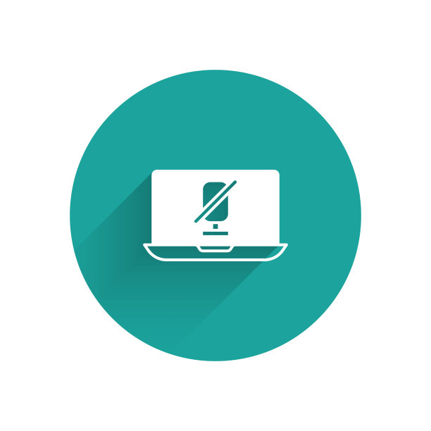 白色静音麦克风上的笔记本电脑图标隔离图片下载