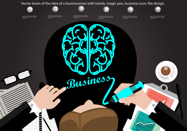 插画商业设计理念和构思创意。为了成功，计划、思考、搜索、分析、沟通、创新技术现代。图片下载