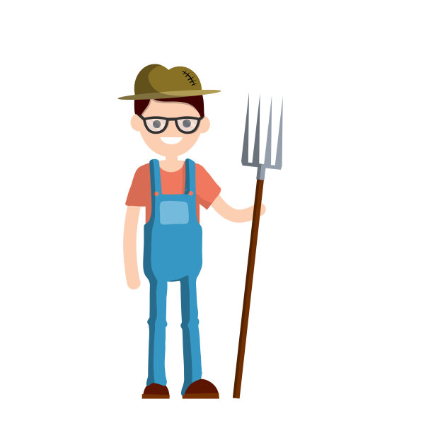 穿工作服的男农民手里拿着叉子。乡村类型的工作图片下载
