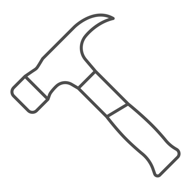 锤细线图标，建筑工具概念，锤矢量标志的白色背景，轮廓风格图标的移动概念和网页设计。矢量图形。图片下载