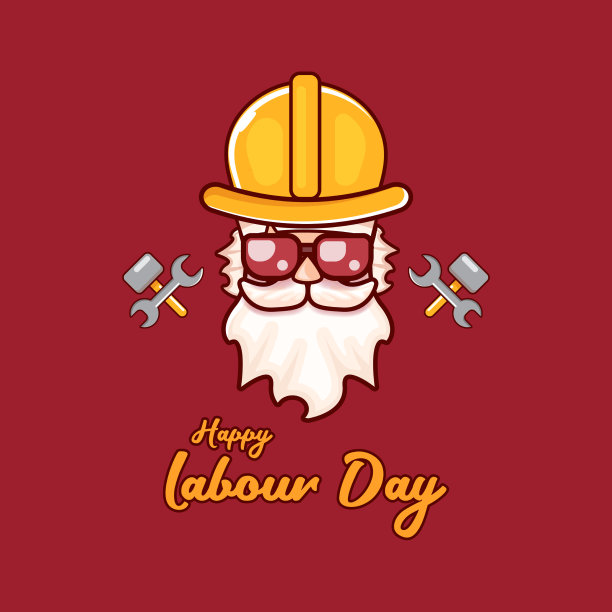 劳动节快乐标签上的时髦工人图片下载
