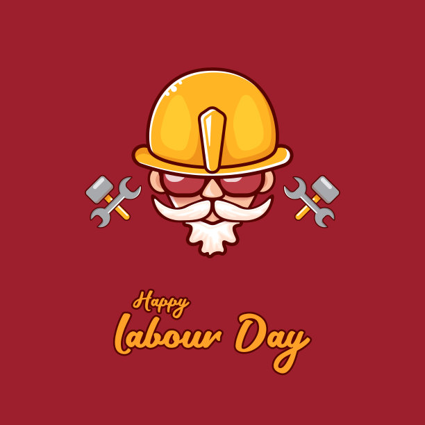 劳动节快乐标签上的时髦工人图片下载