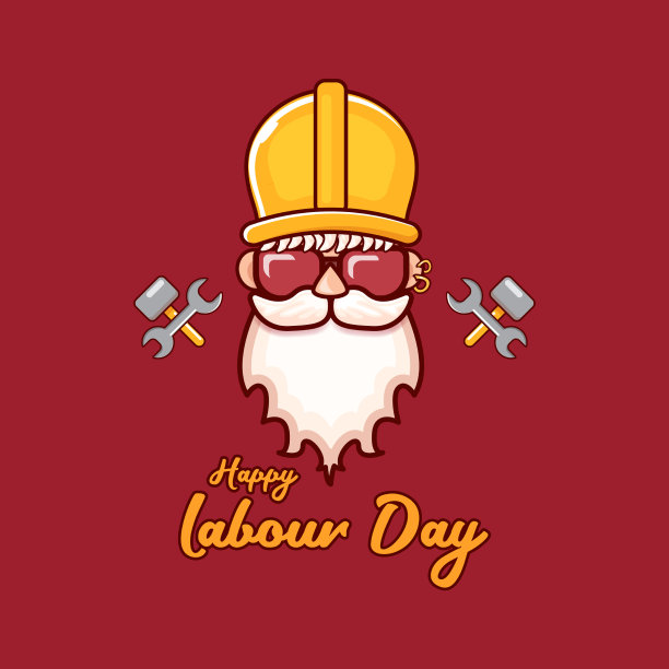 劳动节快乐标签上的时髦工人图片下载