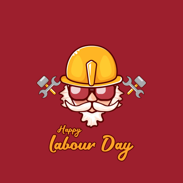 劳动节快乐标签上的时髦工人图片下载