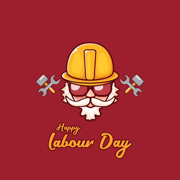 劳动节快乐标签上的时髦工人图片下载