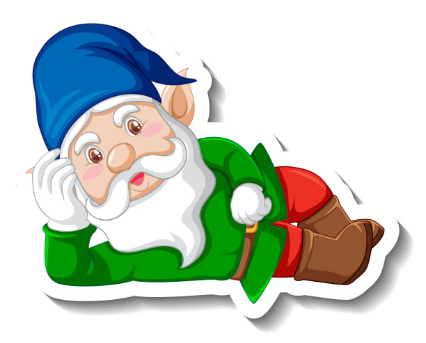 一个贴纸模板与花园侏儒或矮人卡通人物图片下载