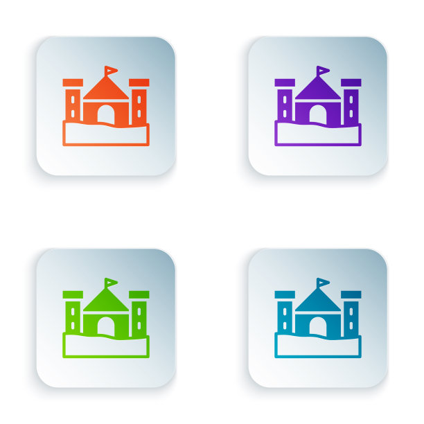 彩色沙堡图标孤立在白色图片下载