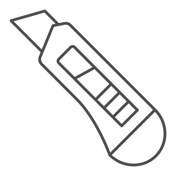 施工刀细线图标，施工工具概念，实用刀矢量标志上的白色背景，轮廓风格图标的移动概念和网页设计。矢量图形。图片下载