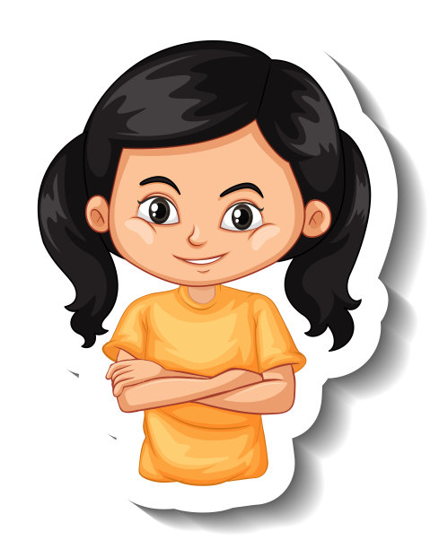 一个贴纸模板与肖像的女孩卡通人物图片下载