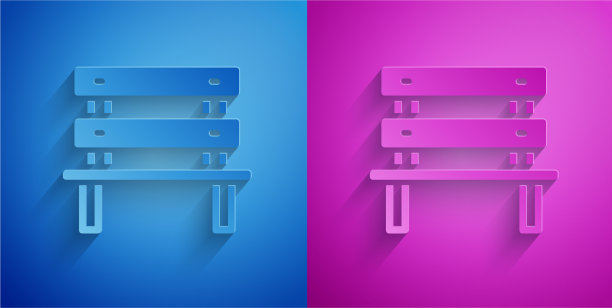 剪纸长凳图标孤立在蓝色和紫色图片下载