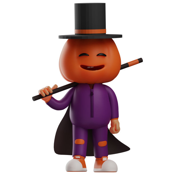 一个滑稽的万圣节稻草人3D卡通图片穿着魔术师的服装图片下载