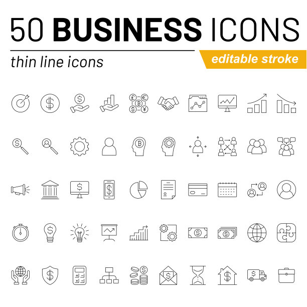 一组业务相关的矢量细线图标，孤立在白色背景上图片下载