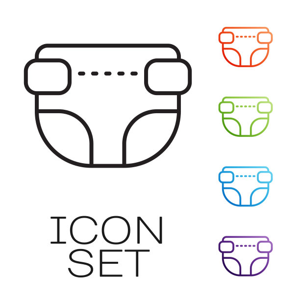 黑线成人尿布图标孤立在白色上图片下载