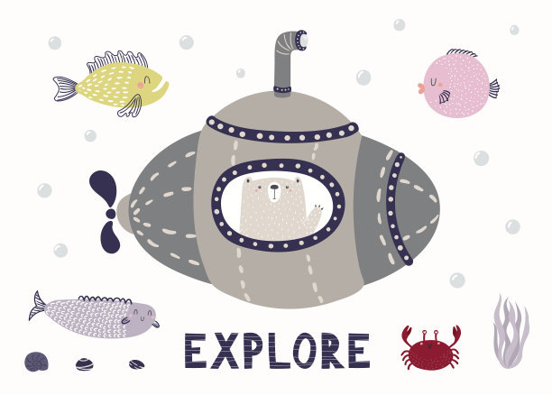 可爱的熊在海底鱼引用探索图片下载