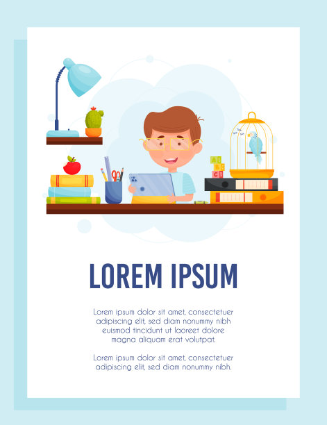 小男孩在家工作的地方用平板电脑图片下载