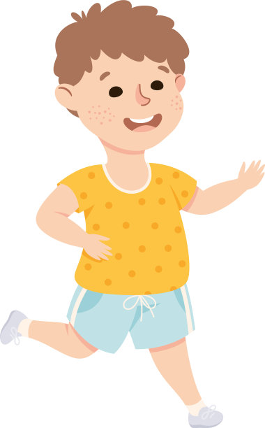 快乐男孩穿着短裤和t恤跑步图片下载