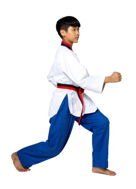 跆拳道空手道少年运动员展示传统格斗图片下载