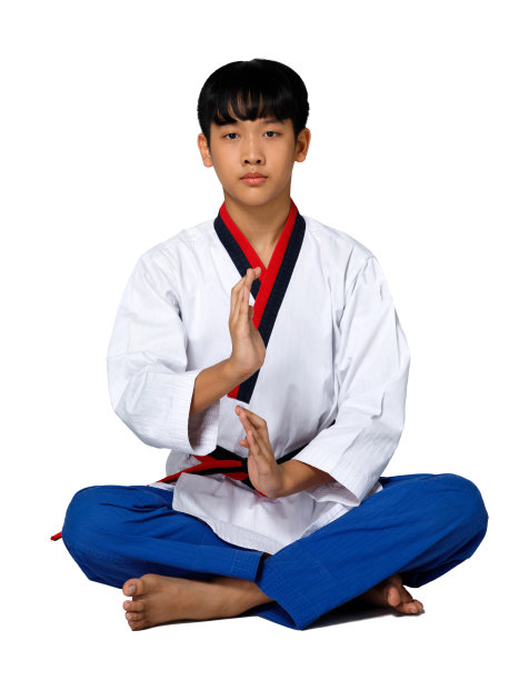 跆拳道空手道少年运动员展示传统格斗图片下载