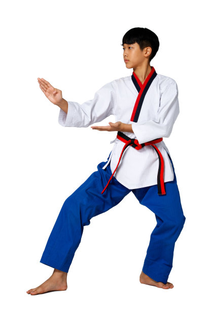跆拳道空手道少年运动员展示传统格斗图片下载