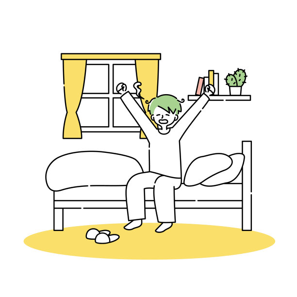 一个男人早上醒来，在床上打呵欠。图片下载