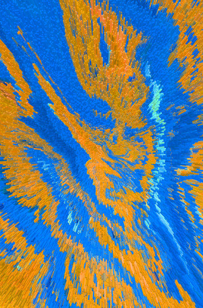 抽象明亮的流体蓝色和橙色背景。艺术迷幻的数字背景。充满活力的旗帜。模板。水波具有3D挤压效果。岩石。大理石纹理。垂直创造性的传单。墙纸。图片下载