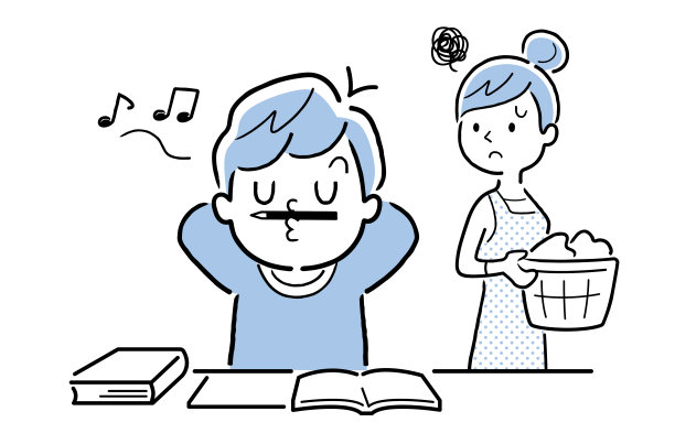 矢量插图材料:母亲与孩子谁不做家庭作业的麻烦图片下载