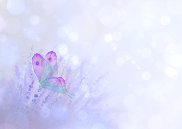 草甸淡紫色水平背景与五颜六色的蝴蝶。图片下载