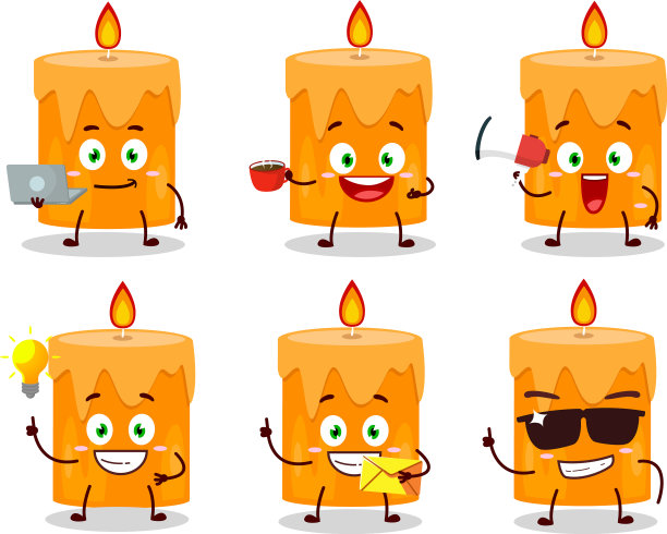 橙色蜡烛卡通人物与各种类型图片下载