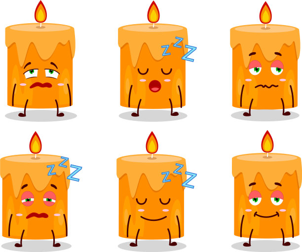 卡通橙色蜡烛与困倦的表情图片下载