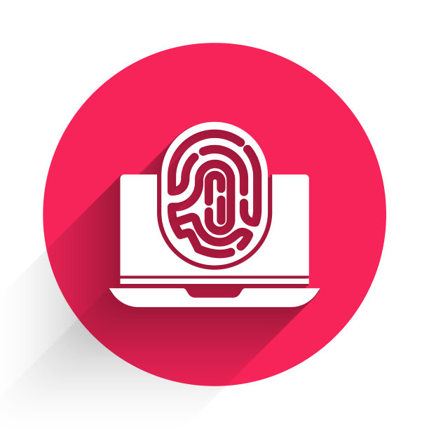 白色笔记本电脑与指纹图标隔离图片下载