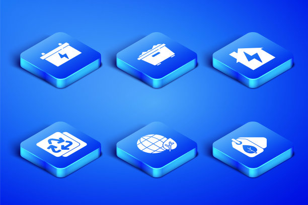 设置标签与树叶，汽车电池，地球地球仪和，回收，垃圾桶和房子闪电图标。向量图片下载