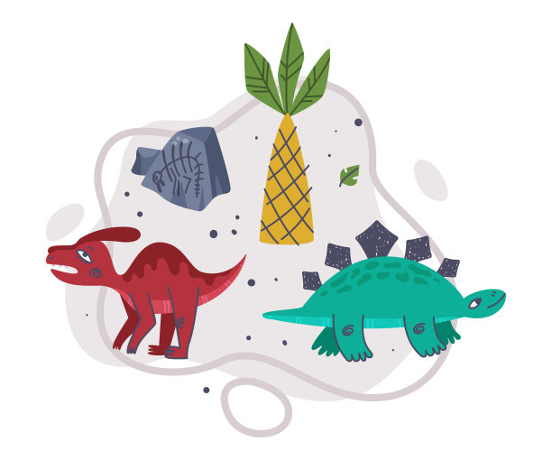 侏罗纪公园构成与有趣的恐龙作为可爱的史前生物和漫画捕食者矢量插图图片下载