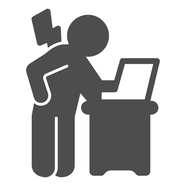 男人背部疼痛与笔记本电脑的固体图标，offices综合征概念，男人，背部疼痛矢量标志上的白色背景，男人，笔记本电脑象形风格的移动概念和网页设计。矢量图形。图片下载