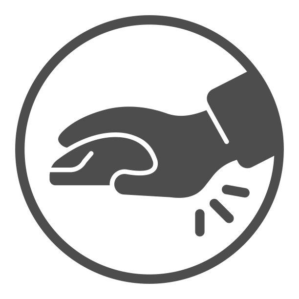 拇指痛固体图标，offices综合征概念，拇指痛矢量标志在白色背景，人类手与鼠标象形风格的移动概念和网页设计。矢量图形。图片下载