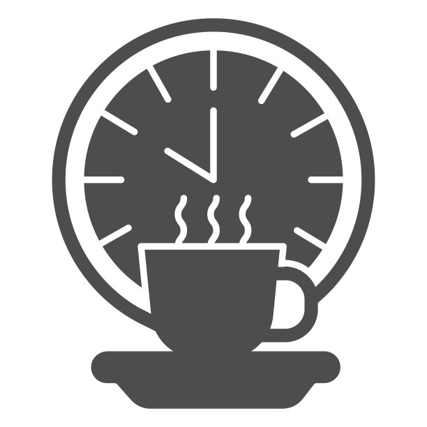 咖啡休息固体图标，办公室综合征概念，咖啡休息矢量标志的白色背景，咖啡和时钟象形风格的移动概念和网页设计。矢量图形。图片下载