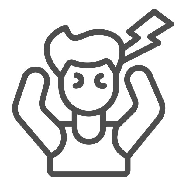 员工在压力线图标，办公室综合征概念，员工在压力矢量标志上的白色背景，男人与头痛轮廓风格的移动概念和网页设计。矢量图形。图片下载