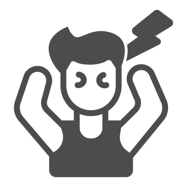 员工在压力固体图标，办公室综合征概念，员工在压力矢量标志上的白色背景，男人与头痛字形风格的移动概念和网页设计。矢量图形。图片下载