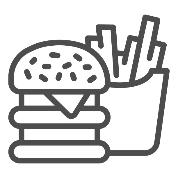 快餐线图标，办公室综合征概念，快餐向量标志的白色背景，汉堡和薯条轮廓风格的移动概念和网页设计。矢量图形。图片下载