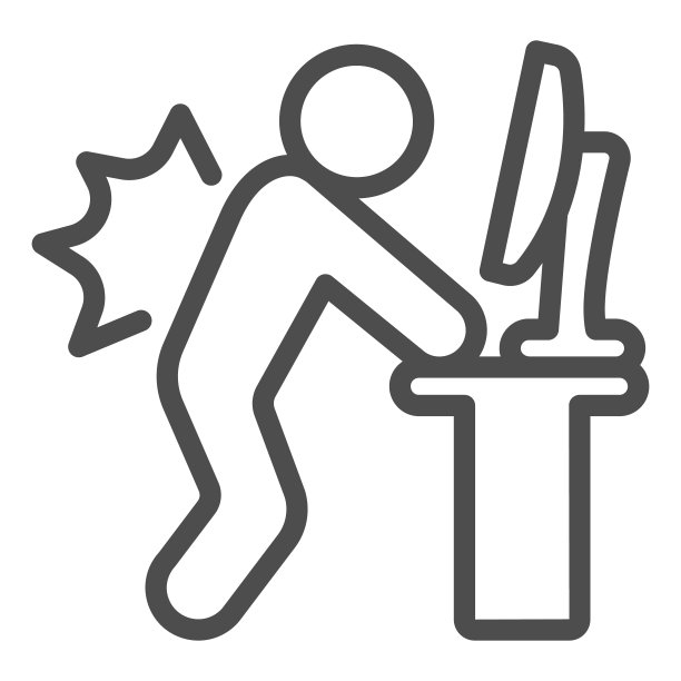 站着的人与pc监控线图标，办公室综合征概念，在监控矢量标志上的白色背景，男人站着轮廓风格的移动概念和网页设计。矢量图形。图片下载