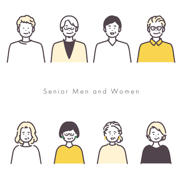 高级男性和女性的插图。向量。图片下载