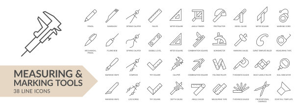 测量和标记工具线图标设置。白色背景上的孤立标志。矢量插图。集合图片下载